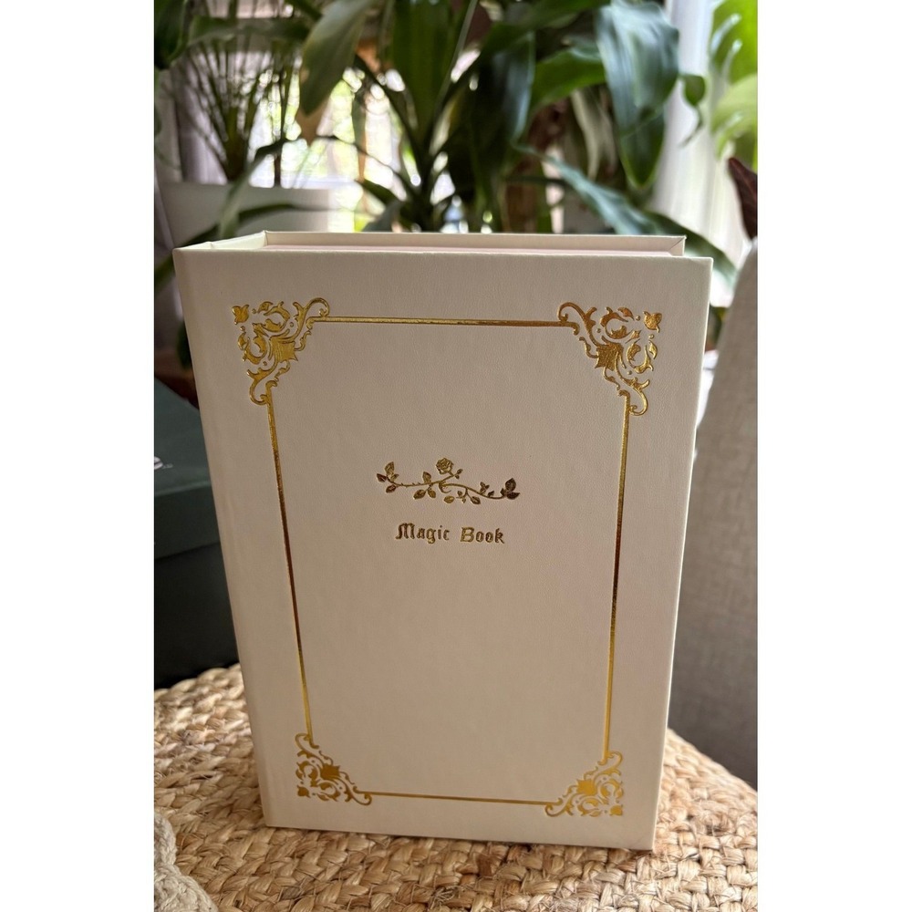 Magic Book Travel Jewelry Box Organizer Faux Leather Case Cream Pink